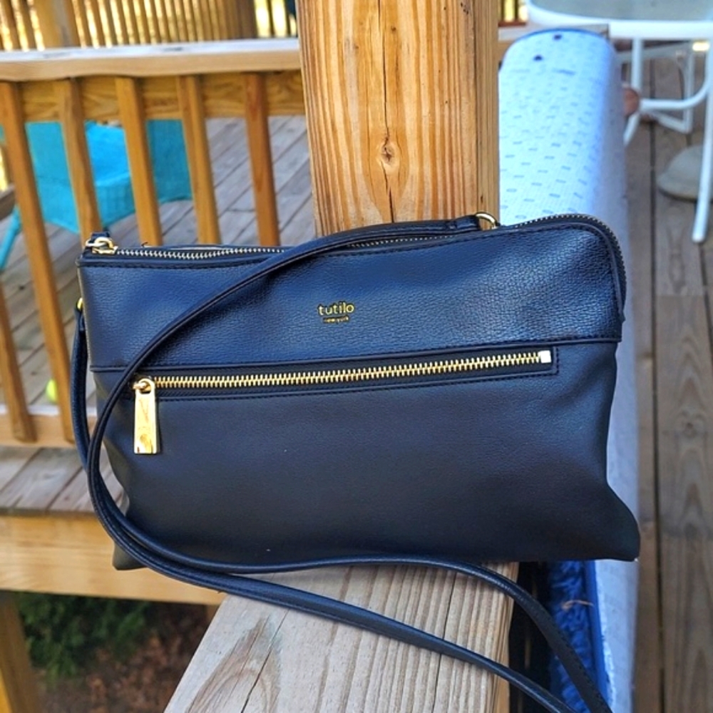 Tutilo New York Black Genuine Leather Crossbody Shoulder Bag